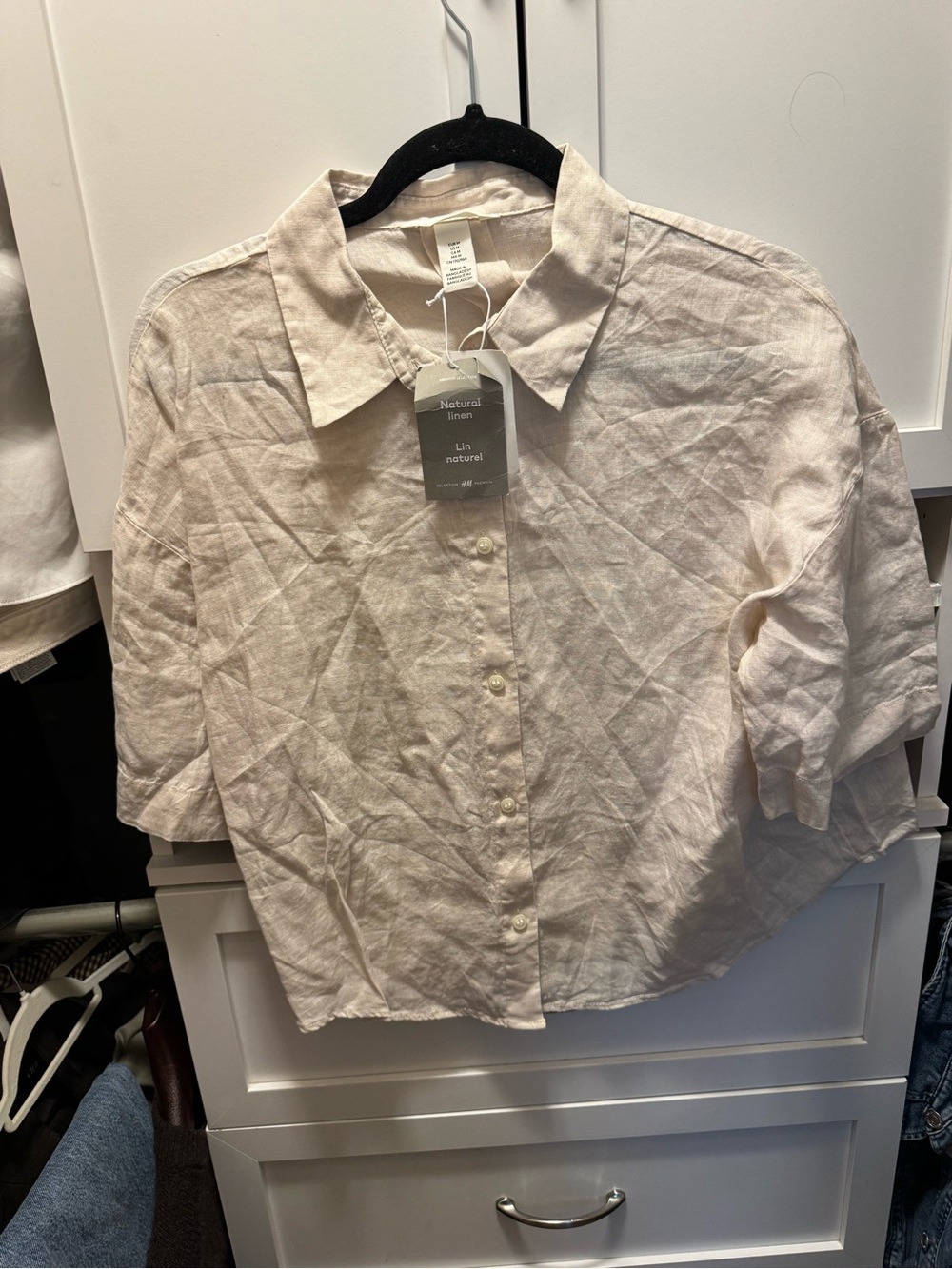 H&M Natural Linen Short-Sleeve Button-Down Shirt - Light Beige